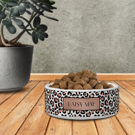 Tigela Rosa Chique Dourado Padrão Leopardo Pet Personaliz