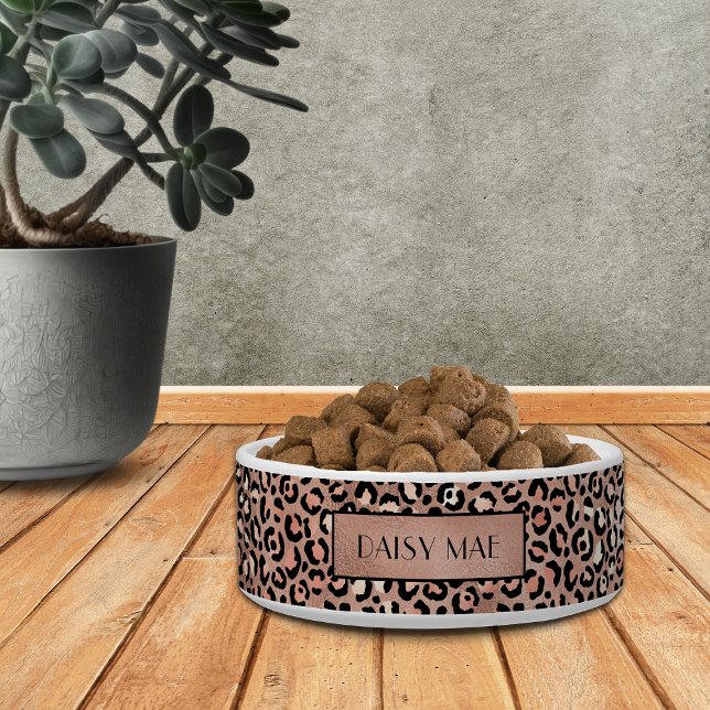 Tigela Rosa Chique Padrão Leopardo Pet Personalizado (Criador carregado)