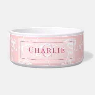 Tigela Rosa Desbotado Floral Branco, Monograma Personaliz