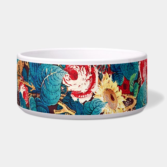 Tigela Rosas vermelhas de vindima e padrão floral lilás (Frente)