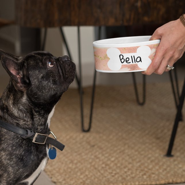 Tigela Rose Gold Marble Pet Dog Cat Personalized (Criador carregado)
