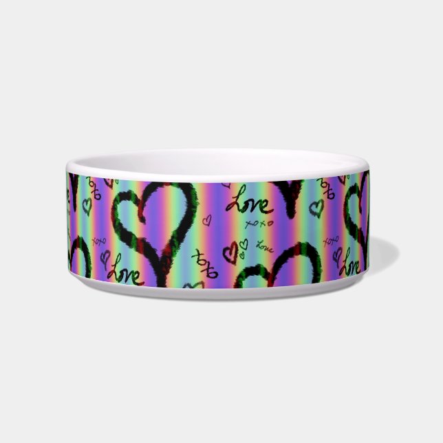 Tigela Scribble Love Heart Xoxo Stripe Cerâmica Pet Bowl (Frente)