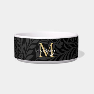Tigela Script Dourado Botânico Preto do Nome de Pet Perso