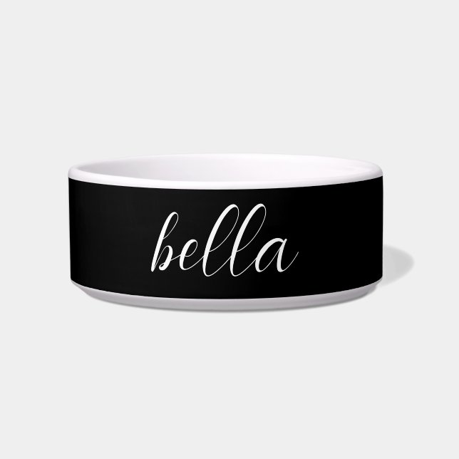 Tigela Script Preto Moderno | Pet Bowl Personalizado (Frente)