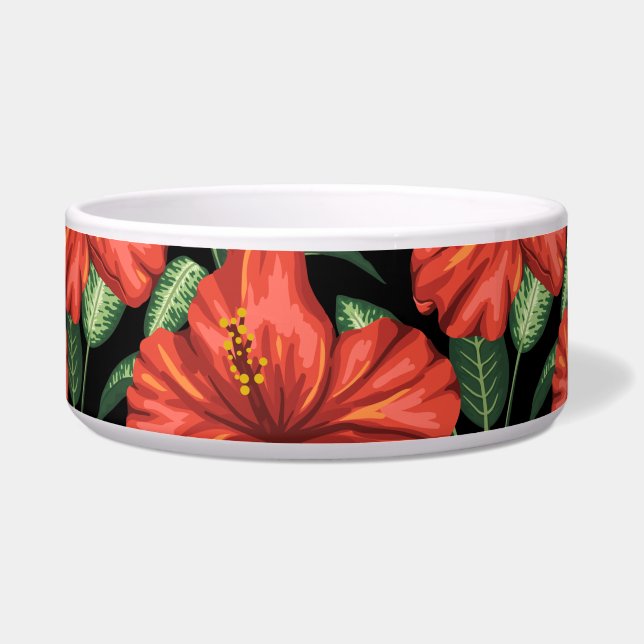Tigela Seamless pattern Tropical red flowers green leaves (Frente)