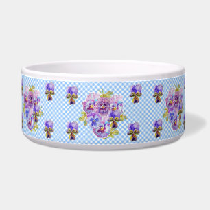 Tigela Shabby Pansy Floral Blue Gingham Flowers Retro
