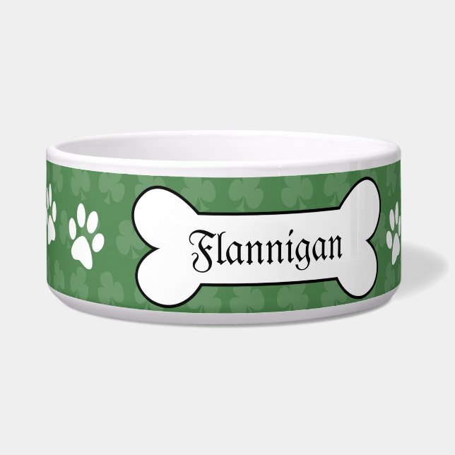 Tigela Shamrock Irish Clover Personalizado Pet Dog Comida (Frente)