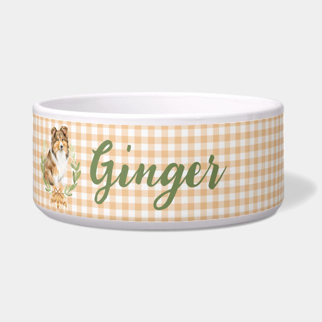 Tigela Sheltie Laurel num Ramo de Louro | Personalizado (Frente)