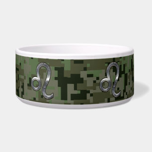 Tigela Símbolo moderno Leo Zodiac na Camo Digital Verde