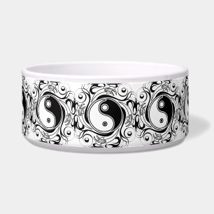Tigela Símbolo Yin & Yang Estilo de Tatuagem Preto e Bran