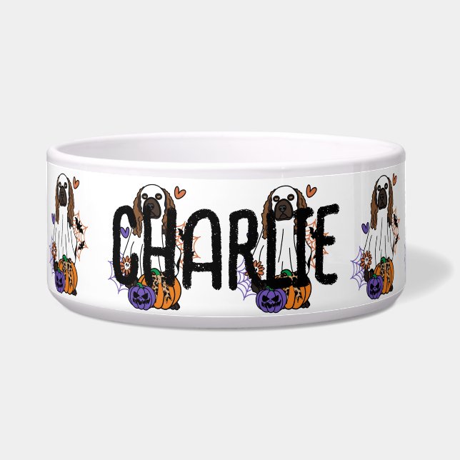 Tigela Spaniel Halloween Ghost Dog (Frente)