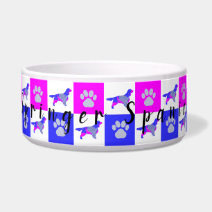 Tigela Springer Spaniel Dog & Paw Print Quente Rosa & Azu