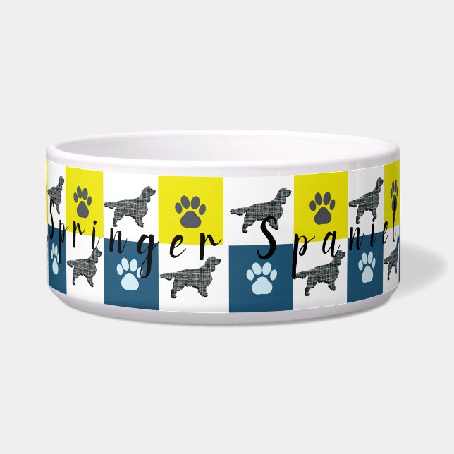Tigela Springer Spaniel Dog & Paw Yellow & Blue Grid Bowl (Frente)