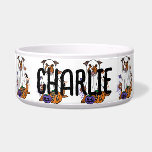 Tigela Staffordshire Bull Terrier Brown Halloween Ghost