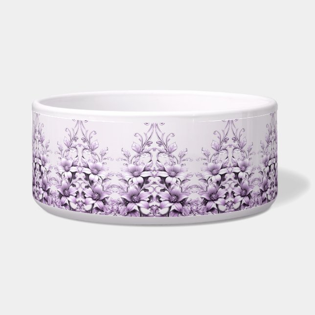 Tigela Stylish Purple Flowers Ceramic Pet Bowl (Frente)