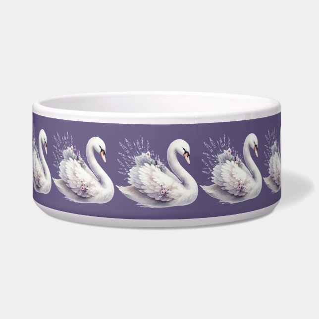 Tigela Swan de Aquarela com Florais de Lavanda (Frente)