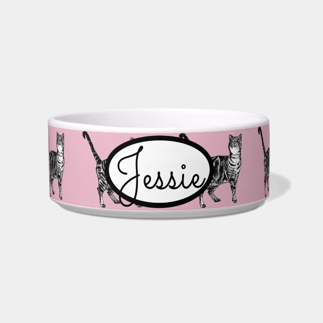 Tigela Tabby Cat Cats Animal Pastel Pink Cute Pet Name (Frente)
