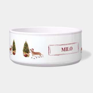 Tigela Tan Dachshund Engraçado Cachorro de Natal com Árvo