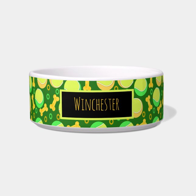 Tigela Tênis de nomes personalizados e ossos de cães em p (Frente)