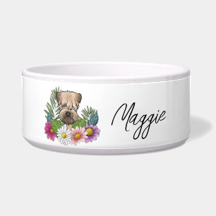 Tigela Terrier Wheaten de Capa Macia Com Flores e Nome