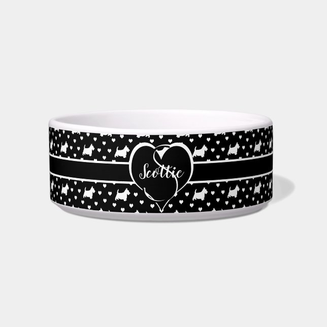 Tigela Terriers Escoceses Brancos (Scottie Dogs) - Preto (Frente)