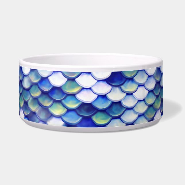 Tigela Teste padrão azul da pele da sereia (Frente)