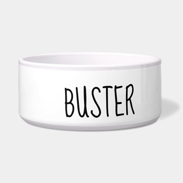 Tigela Texto Preto do Nome do Cão Branco (Direita)