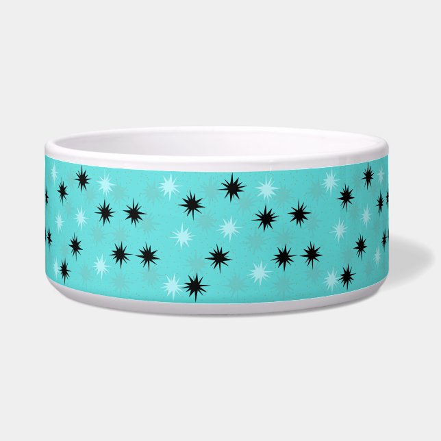 Tigela Torquoise Atômica Starbursts Cerâmico Pet Bowl (Frente)