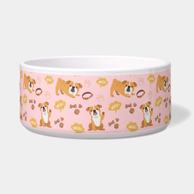 Tigela Touro Cachorro Padrão Pensado (Rosa) Pet Bowl Cerâ (Frente)