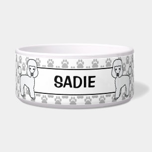 Tigela Toy Poodle Branco Cute Cartoon Cachorro e Nome
