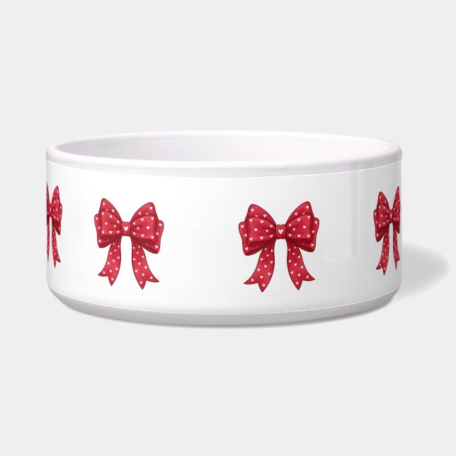 Tigela Trendy Coquette Red Ribbon Bow with White Hearts (Esquerda)