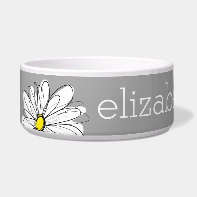Tigela Trendy Floral Daisy com nome personalizado amarelo (Frente)