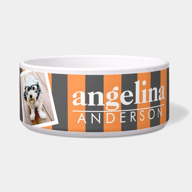 Tigela Trendy Rugby Striped Pattern Custom Name and Photo (Frente)