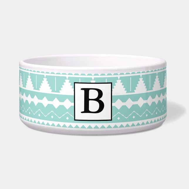 Tigela Trendy White Aztec Padrão & Teal (Frente)