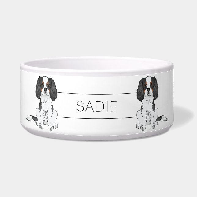 Tigela Tricolor Cavalier King Charles Spaniel Dogs & Name (Frente)