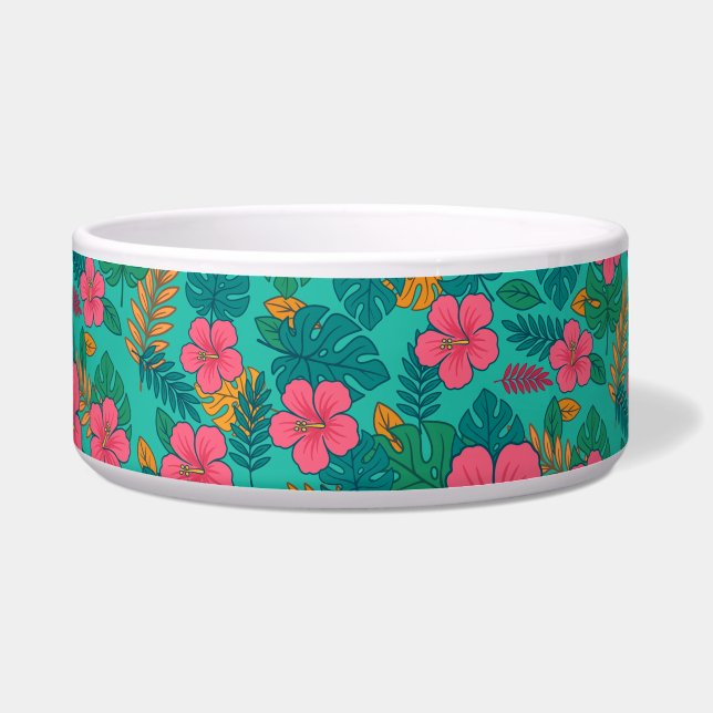 Tigela Tropical Hibiscus and Palm Leaf Pattern  (Frente)