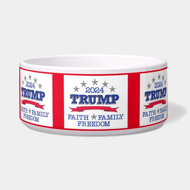 Tigela Trump 2024 Faith, Family, Freedom Pet Bowl (Frente)