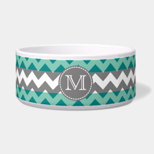 Tigela Turquesa e Cinza Chevron Zigzag Monograma
