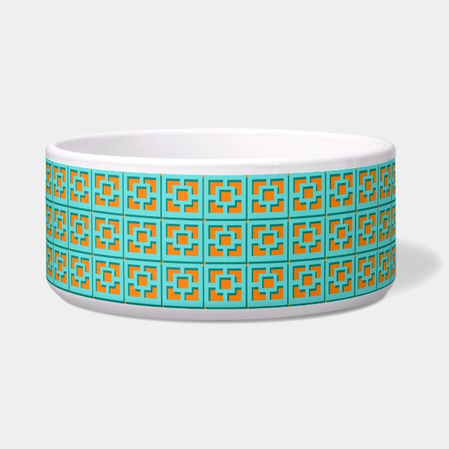 Tigela Turquesa Retroativa e Trellis Cerâmica Pet Bowl (Frente)