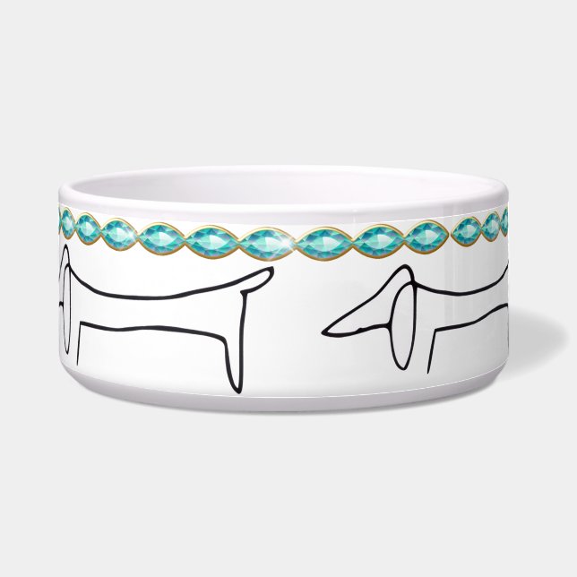 Tigela Turquoise Bling Dachshund Pet (Frente)