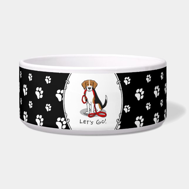 Tigela Vamos! (passear) Cão Beagle (tri color 3) Fofo (Frente)