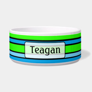 Tigela Verde limão e bacia personalizada listrada azul d