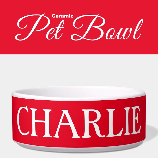 Tigela Vermelho e branco com nome gato ou cão (Criador carregado)