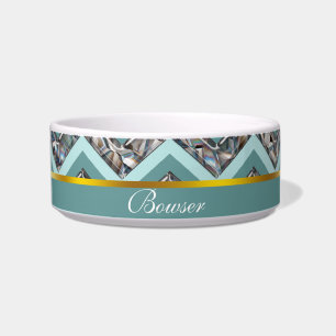 Tigela Vidro Escuro e Zigzag Teal