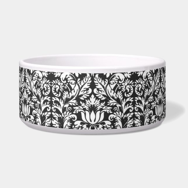 Tigela Vintage Brocado de Renda de Damasco Preto e Branco (Frente)