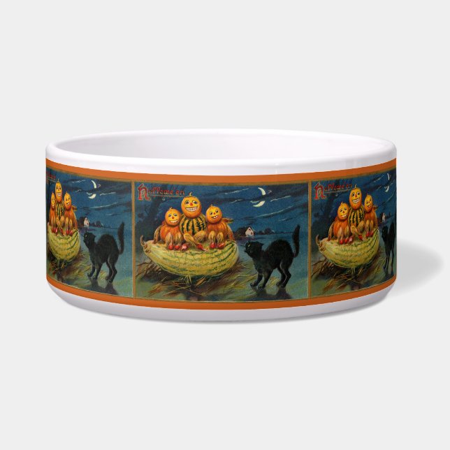 Tigela Vintage Halloween Pumpkins Black Cat (Frente)