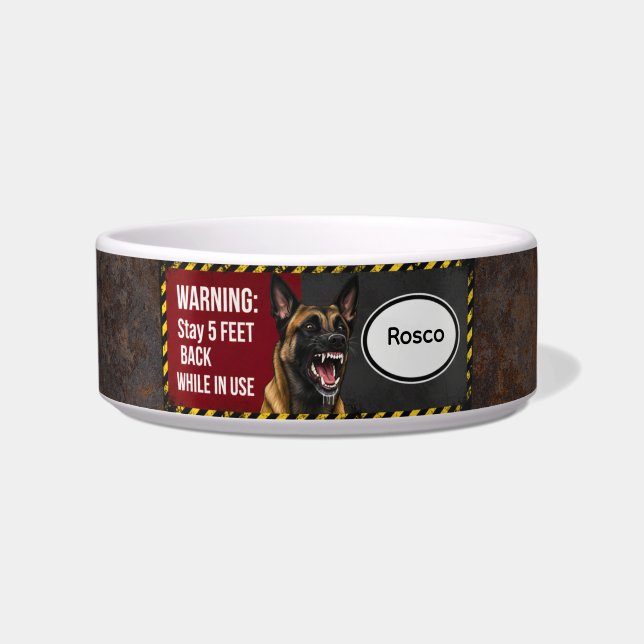 Tigela Warning Stay 5 Feet Back Belgian Malinois Pet Bowl (Frente)