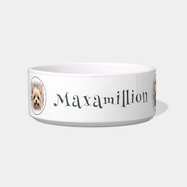 Tigela Watercolor Yorkie e Floral Wreath (Esquerda)