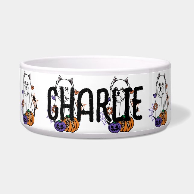 Tigela Westie Halloween Ghost Dog (Frente)