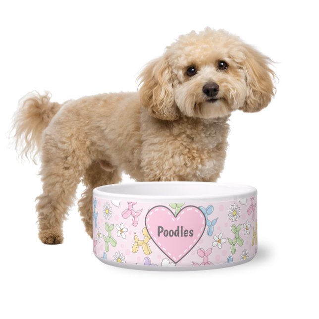 Tigela Whimsical Pastel Poodle Personalized Pet Bowl (Criador carregado)
